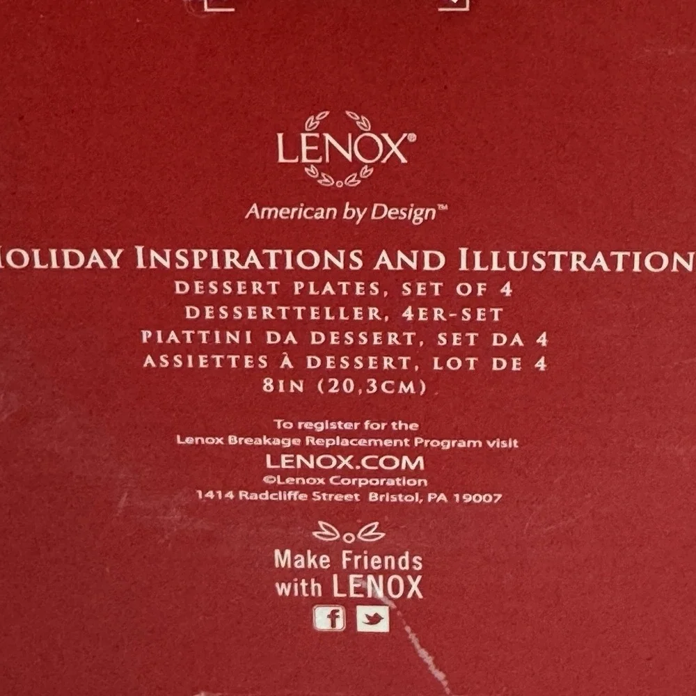 4 LENOX Christmas Dessert Plates Holiday Inspirations Illustrations Set Scenes